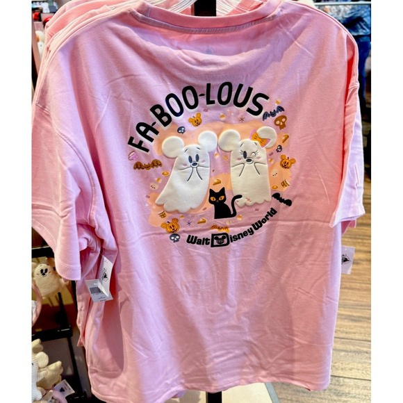 Disney Parks 2025 Halloween Mickey Minnie Faboolous Shirt Ghosts WDW Pink - Picture 1 of 2